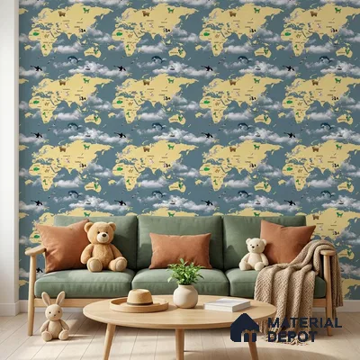 KD4070-1 | 10 Meter x 21 Inches Map Look Wallpaper - 57.41 Sq. Ft. | Minimum 15% wastage during installation