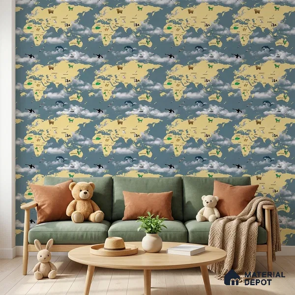 KD4070-1 | 10 Meter x 21 Inches Map Look Wallpaper - 57.41 Sq. Ft. | Minimum 15% wastage during installation