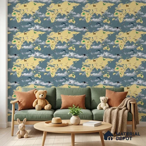 KD4070-1 | 10 Meter x 21 Inches Map Look Wallpaper - 57.41 Sq. Ft. | Minimum 15% wastage during installation