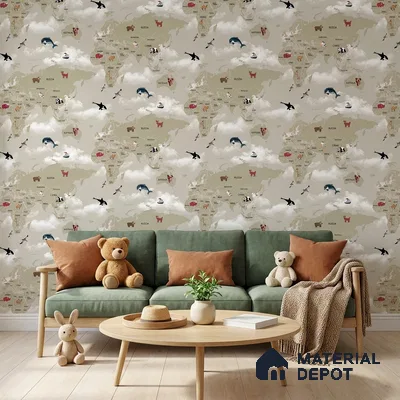 KD4070-2 | 10 Meter x 21 Inches Map Look Wallpaper - 57.41 Sq. Ft. | Minimum 15% wastage during installation