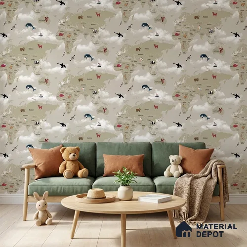 KD4070-2 | 10 Meter x 21 Inches Map Look Wallpaper - 57.41 Sq. Ft. | Minimum 15% wastage during installation