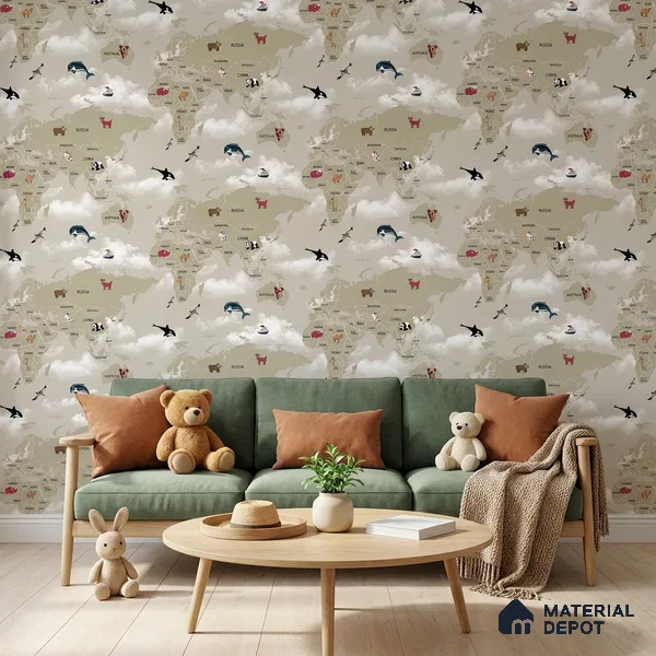 KD4070-2 | 10 Meter x 21 Inches Map Look Wallpaper - 57.41 Sq. Ft. | Minimum 15% wastage during installation