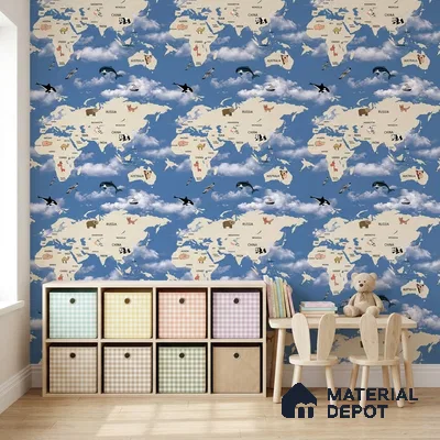 KD4070-3 | 10 Meter x 21 Inches Map Look Wallpaper - 57.41 Sq. Ft. | Minimum 15% wastage during installation