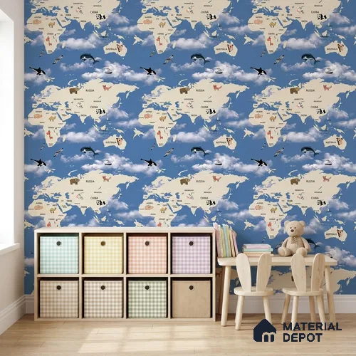 KD4070-3 | 10 Meter x 21 Inches Map Look Wallpaper - 57.41 Sq. Ft. | Minimum 15% wastage during installation