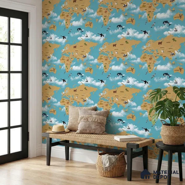 KD4070-4 | 10 Meter x 21 Inches Map Look Wallpaper - 57.41 Sq. Ft. | Minimum 15% wastage during installation