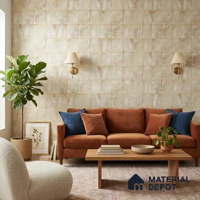 WK25-2502 | Cream Gold Line Block Geometric Wallpaper - 10 Meter x 21 Inches, 57.41 Sq. Ft. (Min. 15% Wastage)