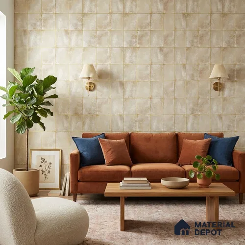 WK25-2502 | Cream Gold Line Block Geometric Wallpaper - 10 Meter x 21 Inches, 57.41 Sq. Ft. (Min. 15% Wastage)