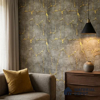 WK25-2506 | Bronze & Gold Crackle Plaster Patterned Wallpaper - 10 Meter x 21 Inches, 57.41 Sq. Ft. (Min. 15% Wastage)