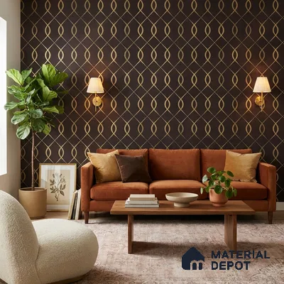 WK25-2511 | Plum & Gold Ogee Trellis Patterned Wallpaper - 10 Meter x 21 Inches, 57.41 Sq. Ft. (Min. 15% Wastage)