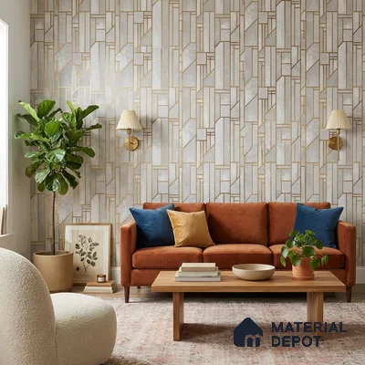 WK25-2514 | White & Gold Art Deco Panel Patterned Wallpaper - 10 Meter x 21 Inches, 57.41 Sq. Ft. (Min. 15% Wastage)