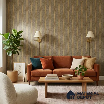 WK25-2536 | Bronze & Gold Art Deco Fountain Patterned Wallpaper - 10 Meter x 21 Inches, 57.41 Sq. Ft. (Min. 15% Wastage)