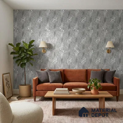 WK25-2537 | Grey & Silver Art Deco Fountain Patterned Wallpaper - 10 Meter x 21 Inches, 57.41 Sq. Ft. (Min. 15% Wastage)