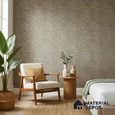 WK25-2539 | Olive Taupe Gold Shard Patterned Wallpaper - 10 Meter x 21 Inches, 57.41 Sq. Ft. (Min. 15% Wastage)