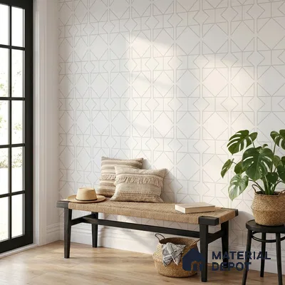 88578-1 | White & Gold Angular Line Grid PVC Patterned Wallpaper - 5 Meter x 42 Inch, 57 Sq. Ft. (Min. 15% Wastage)