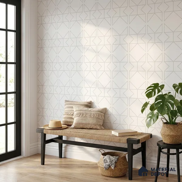 88578-1 | White & Gold Angular Line Grid PVC Patterned Wallpaper - 5 Meter x 42 Inch, 57 Sq. Ft. (Min. 15% Wastage)