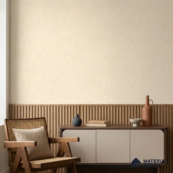 88569-3 | Cream Slub Linen PVC Textured Wallpaper - 5 Meter x 42 Inch, 57 Sq. Ft. (Min. 15% Wastage)