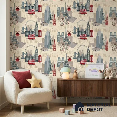 5129-1 | London City Icons Border PVC Patterned Wallpaper - 5 Meter x 42 Inch, 57 Sq. Ft. (Min. 15% Wastage)
