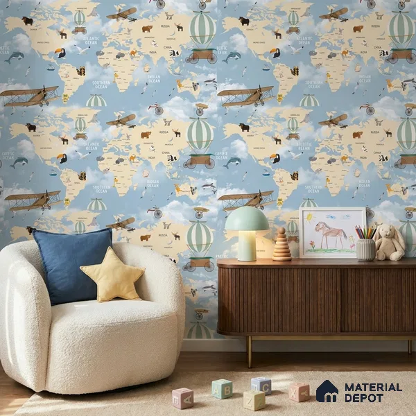 5138-1 | 5 Meter x 42 Inch PVC Map Look Wallpaper - 57 Sq. Ft. | Minimum 15% wastage during installation