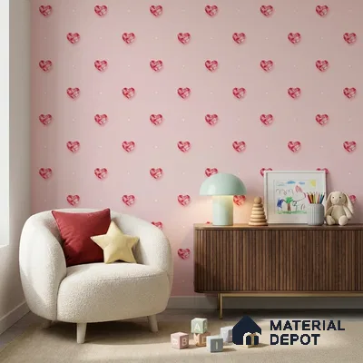 5143-1 | Pale Pink Ruby Hearts PVC Patterned Wallpaper - 5 Meter x 42 Inch, 57 Sq. Ft. (Min. 15% Wastage)