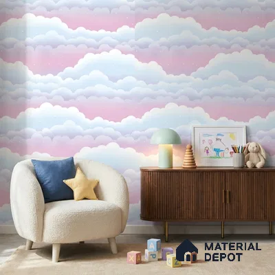 5149-1 | Pink Clouds Cloud Sky PVC Patterned Wallpaper - 5 Meter x 42 Inch, 57 Sq. Ft. (Min. 15% Wastage)