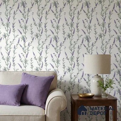70250-1 | White Lavender Sprigs PVC Floral Wallpaper - 5 Meter x 42 Inch, 57 Sq. Ft. (Min. 15% Wastage)