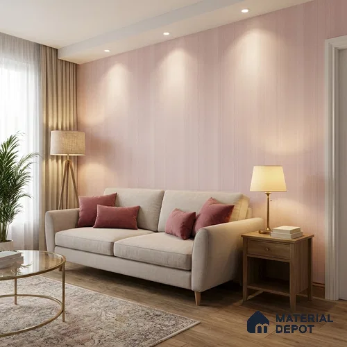 70252-3 | Pale Pink Vertical Stripe PVC Patterned Wallpaper - 5 Meter x 42 Inch, 57 Sq. Ft. (Min. 15% Wastage)