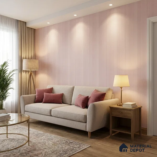 70252-3 | Pale Pink Vertical Stripe PVC Patterned Wallpaper - 5 Meter x 42 Inch, 57 Sq. Ft. (Min. 15% Wastage)
