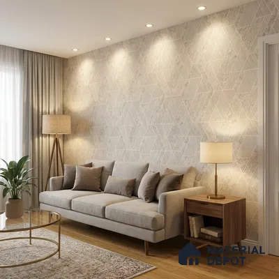 ST021004 | Cream Marble Diamond Facet PVC Geometric Wallpaper - 10.05 Meter x 20.86 Inches, 57.33 Sq. Ft. (Min. 15% Wastage)