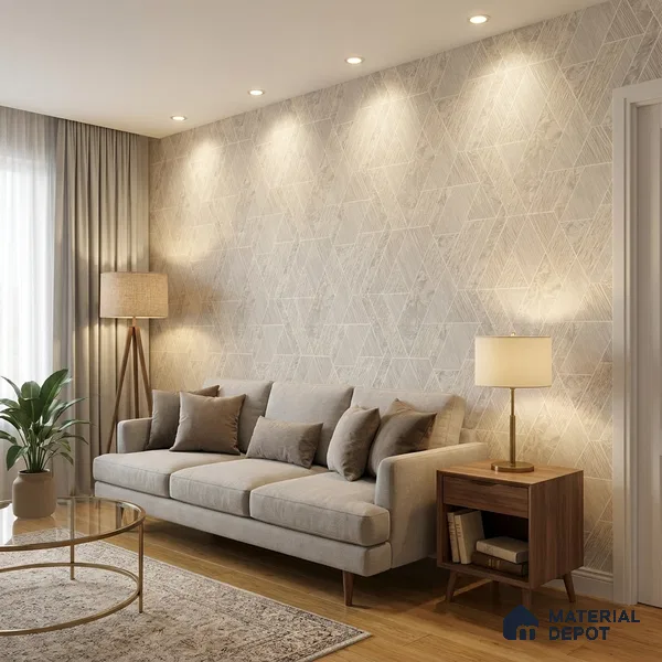 ST021004 | Cream Marble Diamond Facet PVC Geometric Wallpaper - 10.05 Meter x 20.86 Inches, 57.33 Sq. Ft. (Min. 15% Wastage)