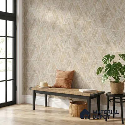 ST021005 | Beige Diamond Facet Panel PVC Geometric Wallpaper - 10.05 Meter x 20.86 Inches, 57.33 Sq. Ft. (Min. 15% Wastage)