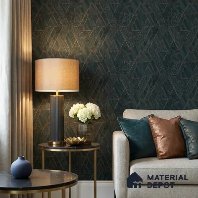 ST021001 | Deep Teal Diamond Facet PVC Geometric Wallpaper - 10.05 Meter x 20.86 Inches, 57.33 Sq. Ft. (Min. 15% Wastage)
