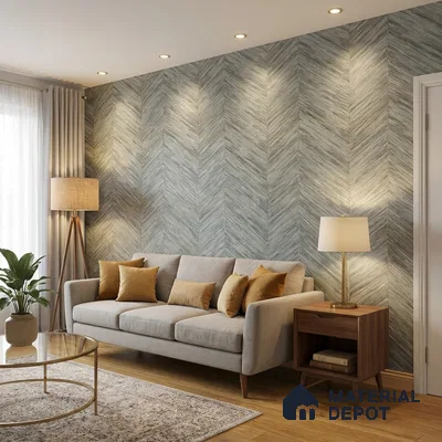 ST021008 | Blue Grey Chevron Wood Grain PVC Patterned Wallpaper - 10.05 Meter x 20.86 Inches, 57.33 Sq. Ft. (Min. 15% Wastage)