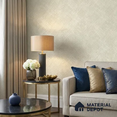 ST021041 | Pale Beige Crosshatch Diamond PVC Patterned Wallpaper - 10.05 Meter x 20.86 Inches, 57.33 Sq. Ft. (Min. 15% Wastage)