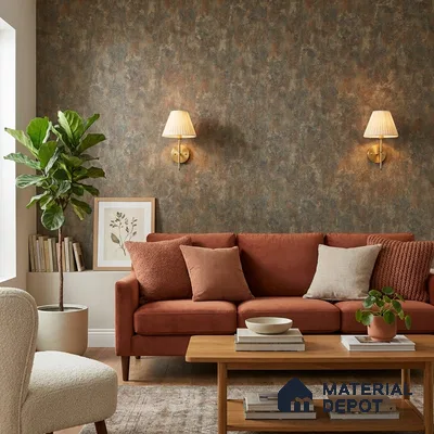 ST021044 | Olive Rust Mottled Stone PVC Patterned Wallpaper - 10.05 Meter x 20.86 Inches, 57.33 Sq. Ft. (Min. 15% Wastage)