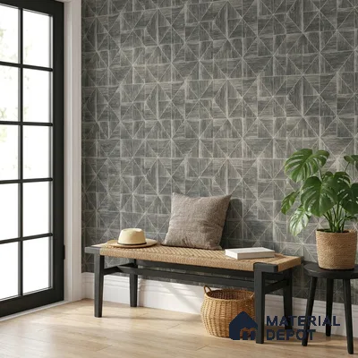 ST021057 | Smoke Grey Triangle Parquet PVC Geometric Wallpaper - 10.05 Meter x 20.86 Inches, 57.33 Sq. Ft. (Min. 15% Wastage)
