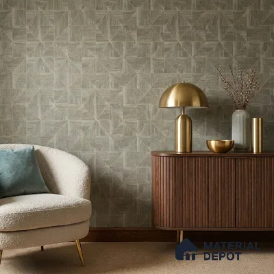 ST021063 | Taupe Parquet Wood PVC Geometric Wallpaper - 10.05 Meter x 20.86 Inches, 57.33 Sq. Ft. (Min. 15% Wastage)