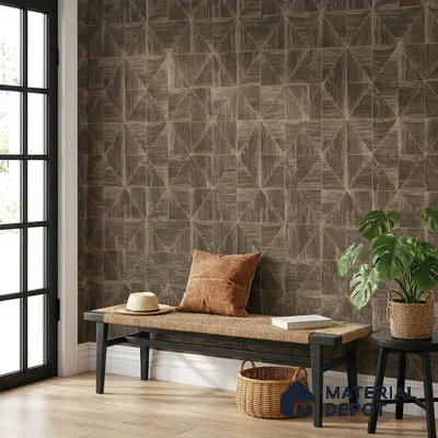 ST021066 | Brown Parquet Wood PVC Geometric Wallpaper - 10.05 Meter x 20.86 Inches, 57.33 Sq. Ft. (Min. 15% Wastage)