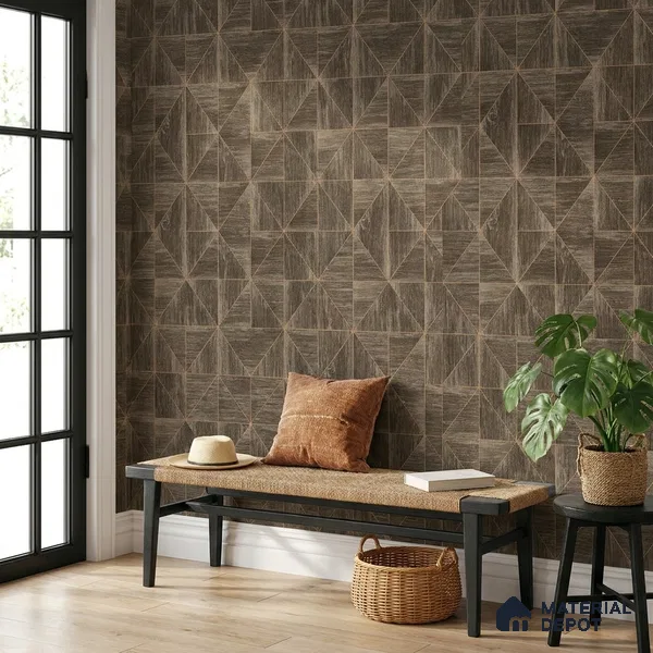 ST021066 | Brown Parquet Wood PVC Geometric Wallpaper - 10.05 Meter x 20.86 Inches, 57.33 Sq. Ft. (Min. 15% Wastage)