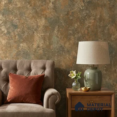 ST021083 | Rust Grey Mottled Plaster PVC Patterned Wallpaper - 10.05 Meter x 20.86 Inches, 57.33 Sq. Ft. (Min. 15% Wastage)