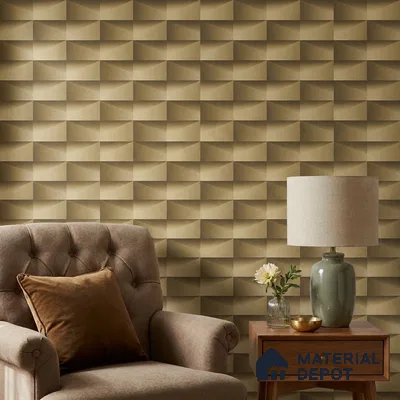 ST021086 | Gold Brick Block PVC Geometric Wallpaper - 10.05 Meter x 20.86 Inches, 57.33 Sq. Ft. (Min. 15% Wastage)
