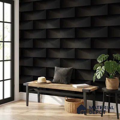 ST021090 | Black Brick Block PVC Geometric Wallpaper - 10.05 Meter x 20.86 Inches, 57.33 Sq. Ft. (Min. 15% Wastage)