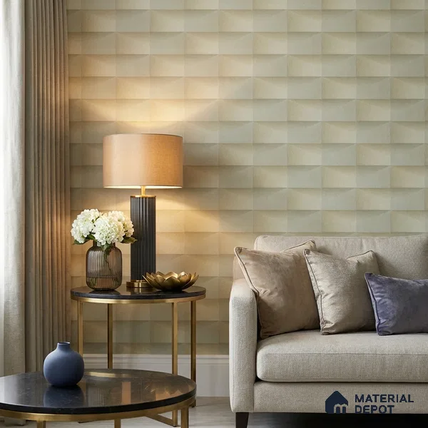 ST021085 | Olive Brick Block PVC Geometric Wallpaper - 10.05 Meter x 20.86 Inches, 57.33 Sq. Ft. (Min. 15% Wastage)