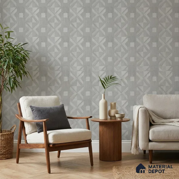 AMBL23436 | Silver Grey Cross Diamond Patterned Wallpaper - 10 Meter x 21 Inches, 57.05 Sq. Ft. (Min. 15% Wastage)