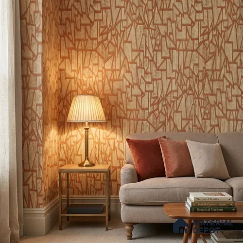 AMBL23450 | Orange Fractured Lines Geometric Wallpaper - 10 Meter x 21 Inches, 57.05 Sq. Ft. (Min. 15% Wastage)
