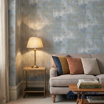 AMBL23469 | Blue & Gold Distressed Checker Patterned Wallpaper - 10 Meter x 21 Inches, 57.05 Sq. Ft. (Min. 15% Wastage)