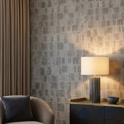 AMBL23470 | Silver Grey Distressed Checker Patterned Wallpaper - 10 Meter x 21 Inches, 57.05 Sq. Ft. (Min. 15% Wastage)