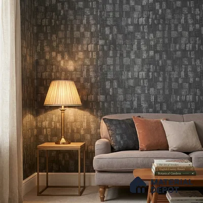 AMBL23471 | Charcoal Grey Distressed Checker Patterned Wallpaper - 10 Meter x 21 Inches, 57.05 Sq. Ft. (Min. 15% Wastage)