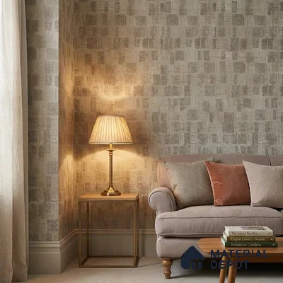 AMBL23472 | Warm Beige Distressed Checker Patterned Wallpaper - 10 Meter x 21 Inches, 57.05 Sq. Ft. (Min. 15% Wastage)