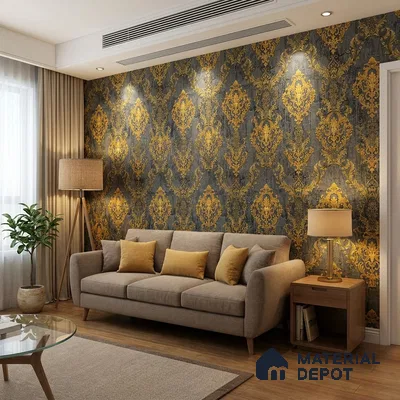 FE504-5 | 10 Meter x 21 Inch PVC Damask Look Wallpaper - 57 Sq. Ft. | Minimum 15% wastage during installation