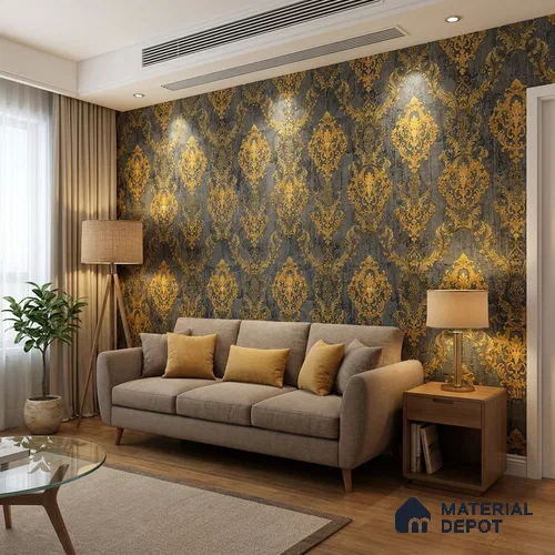 FE504-5 | 10 Meter x 21 Inch PVC Damask Look Wallpaper - 57 Sq. Ft. | Minimum 15% wastage during installation